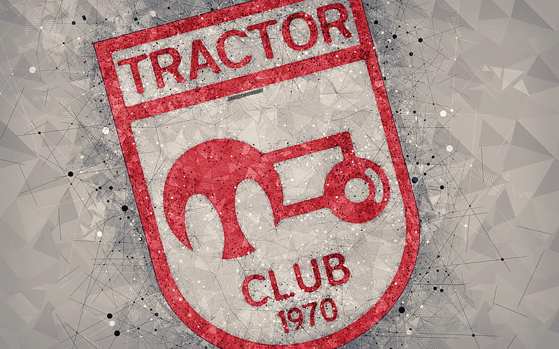 Tractor Sazi FC Iranian football club, geometric art, logo, creative emblem, gray background, Iran Pro League, Tabriz, Iran, Persian Gulf Pro League, football, HD wallpaper
