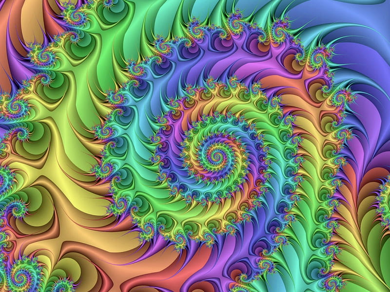 Trippy colorful spiral, color, rainbow, abstract, spiral, HD wallpaper