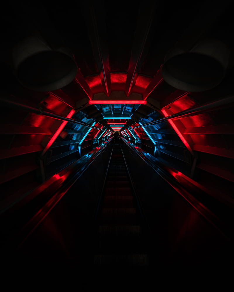 tunnel, neon, glow, stairs, HD phone wallpaper