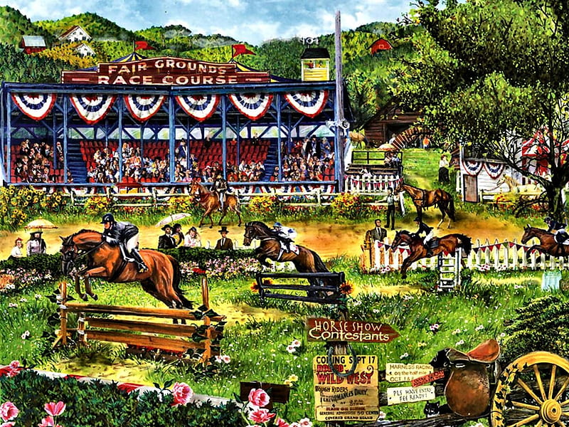 Country Horse Show F, art, equine, bonito, horse, artwork, event, animal, competition, show, painting, wide screen, HD wallpaper