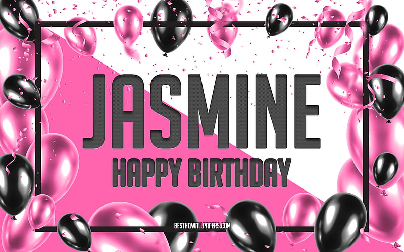 Happy Birtay Jasmine, Birtay Balloons Background, Jasmine, with names, Jasmine Happy Birtay, Pink Balloons Birtay Background, greeting card, Jasmine Birtay, HD wallpaper