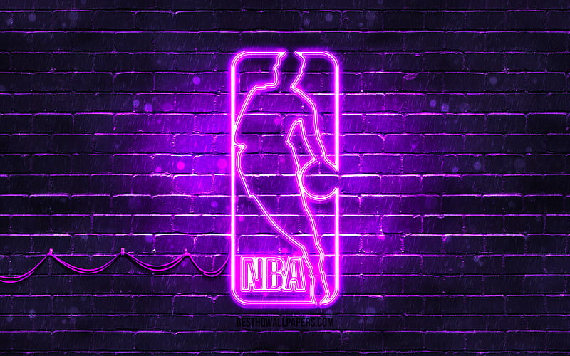 NBA violet logo violet brickwall, National Basketball Association, NBA logo, american basketball league, NBA neon logo, NBA, HD wallpaper