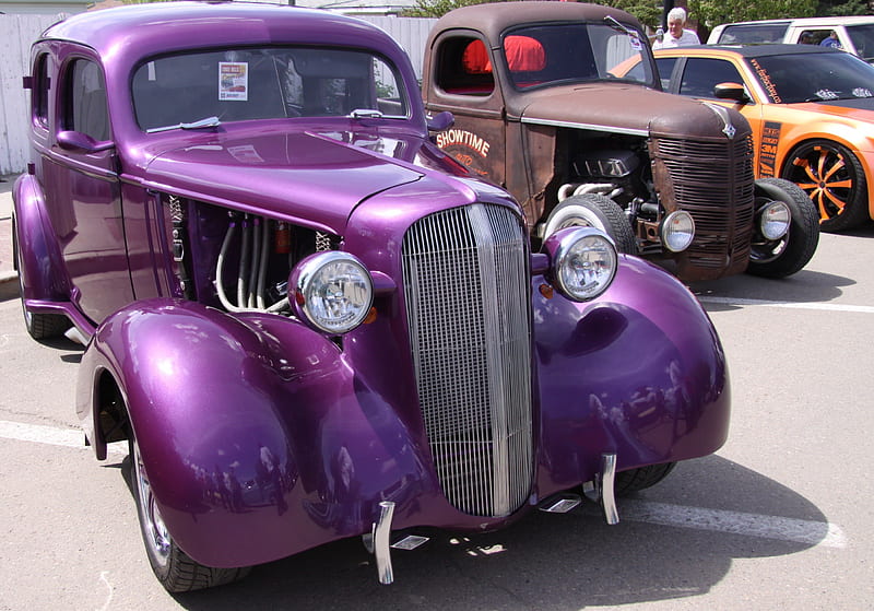 1936 Ford, Purple, Ford, graphy, headlights, grills, HD wallpaper