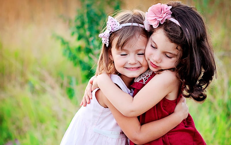 A FRIENDLY HUG, girls, angels, friends, hugs, HD wallpaper