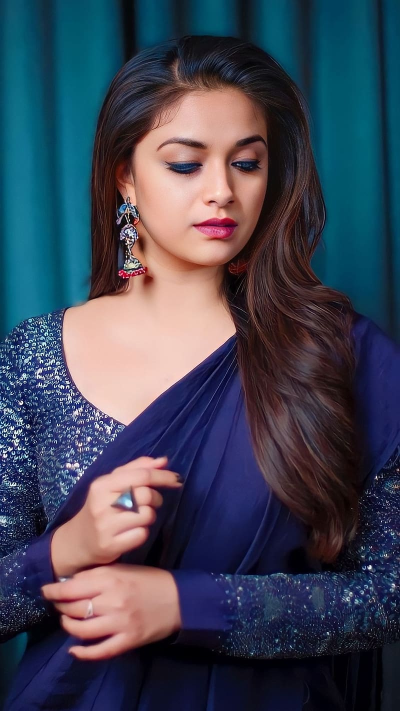 Keerthy Suresh in a powder blue kanchipuram saree! | Fashionworldhub