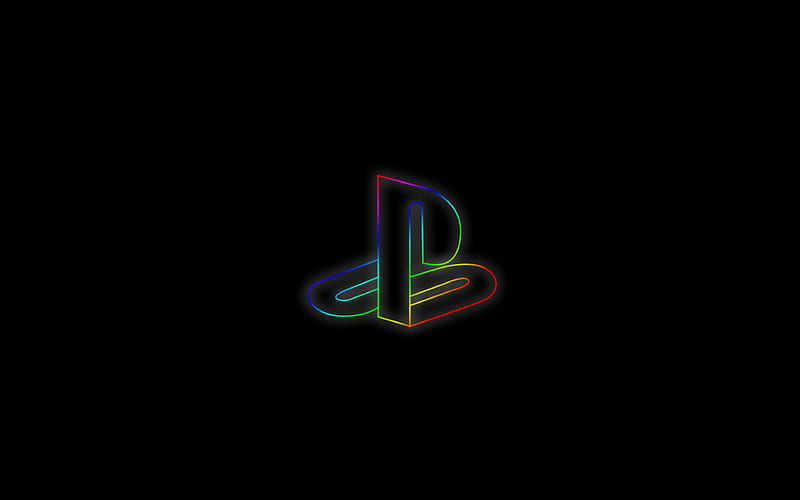PlayStation neon logo, minimal, black backgrounds, creative, artwork, PlayStation minimalism, PlayStation logo, brands, PlayStation, HD wallpaper