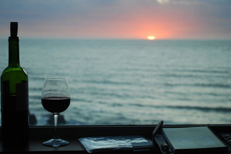View from a Window, Ocean, View, Window, Sunset, HD wallpaper