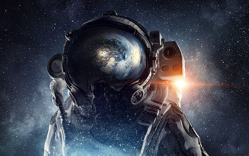 Astronaut In Outer Space Spaceman With Starry And Galactic Background Scifi  Digital Wallpaper Stock Photo - Download Image Now - iStock
