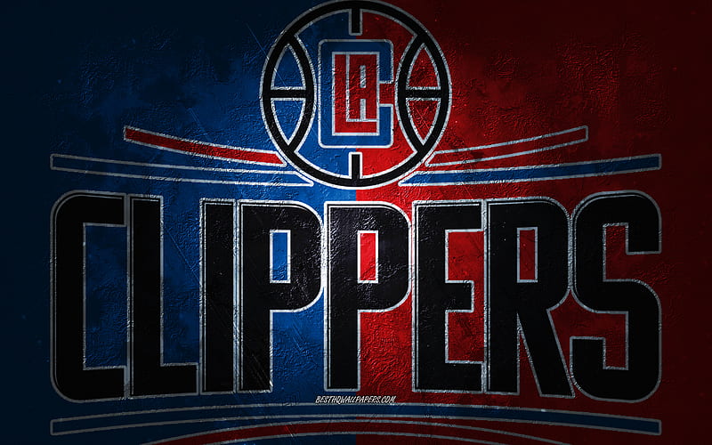 Los Angeles Clippers, American basketball team, blue red stone background, Los Angeles Clippers logo, grunge art, NBA, basketball, USA, Los Angeles Clippers emblem, HD wallpaper