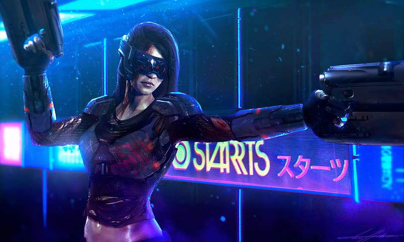 futuristic woman, cyberpunk, neon light, cyborg, cgi, Sci-fi, HD wallpaper