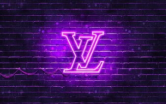 Louis Vuitton violet logo violet brickwall, Louis Vuitton logo, brands, Louis Vuitton neon logo, Louis Vuitton, HD wallpaper