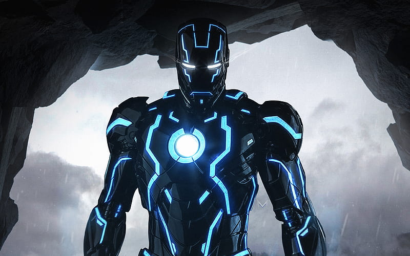 Iron Man, black suit, superheroes, neon, DC Comics, IronMan, HD wallpaper