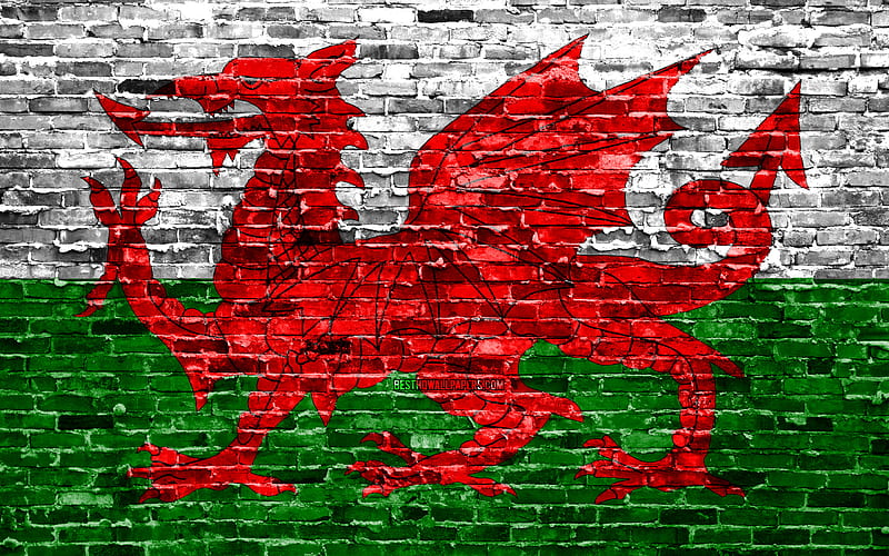 Welsh flag, bricks texture, Europe, national symbols, Flag of Wales, brickwall, Wales 3D flag, European countries, Wales, HD wallpaper