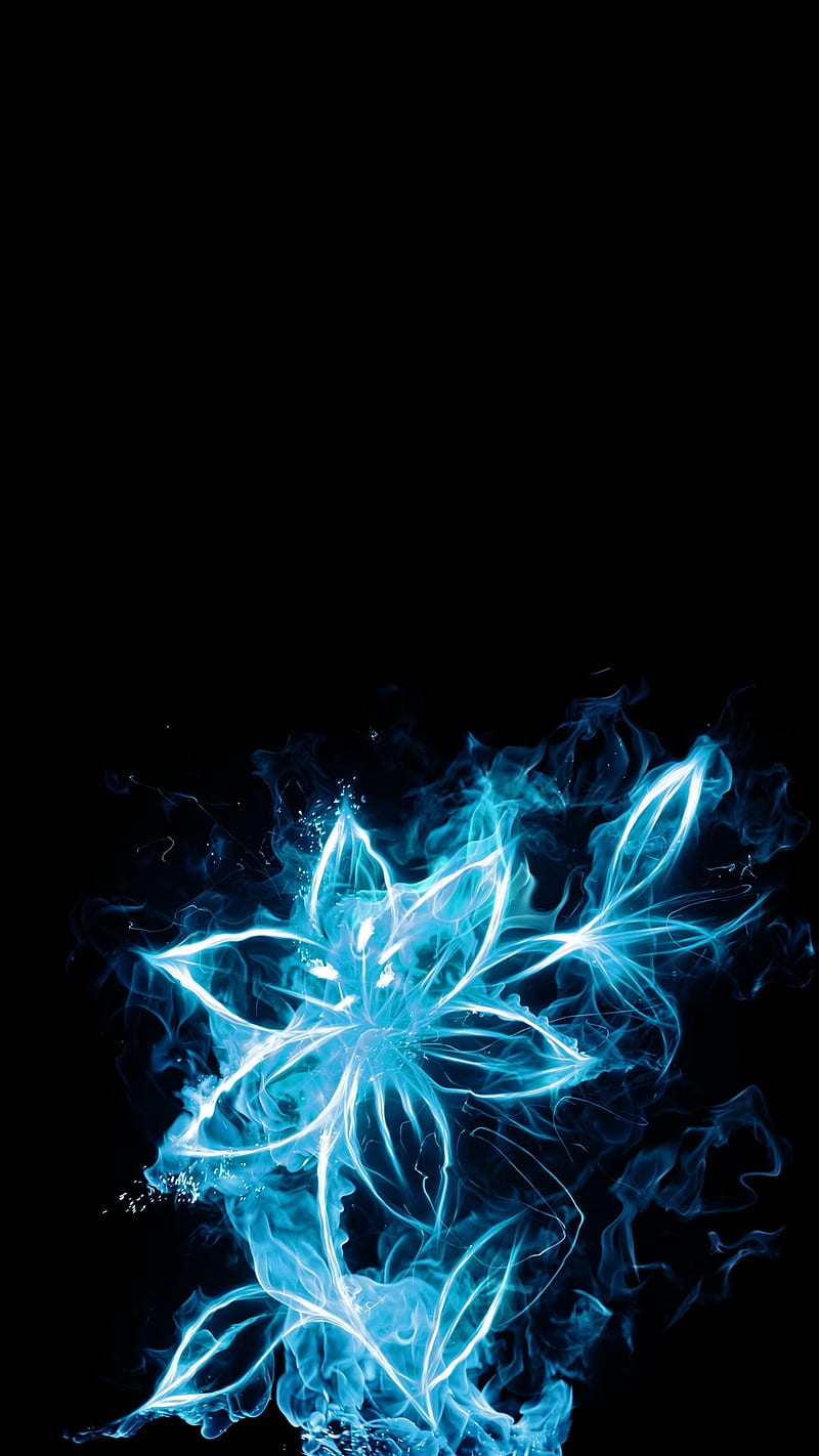 blue neon flower, pretty, HD phone wallpaper
