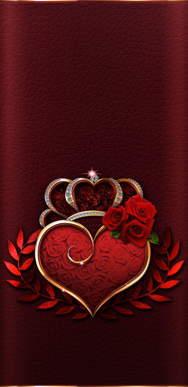 AQueensHeart, crown, heart, red, gold, roses, bonito, pretty, girly, HD phone wallpaper