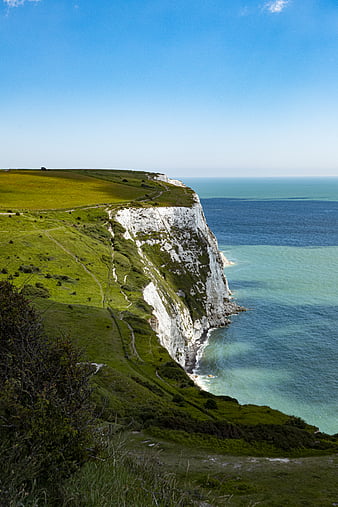 Cliff, sea, coast, grass, beach, landscape, HD phone wallpaper | Peakpx