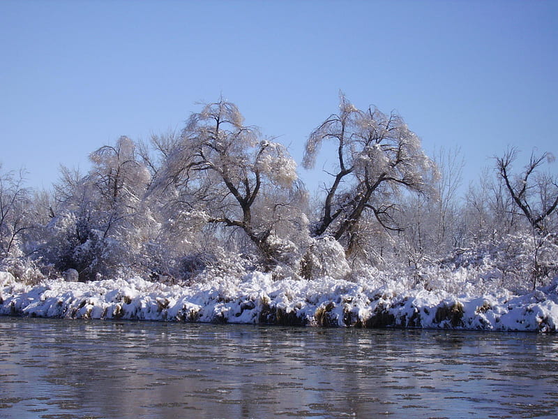 Platte River after storm, river, nebraska, platte river, winter, HD wallpaper