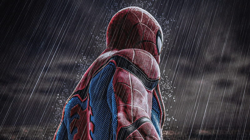Spiderman In Rain , spiderman, superheroes, artwork, digital-art, art, HD wallpaper