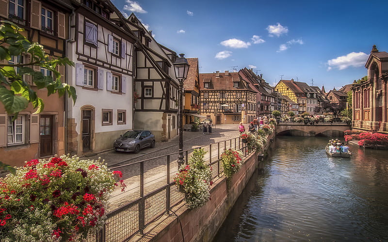 Colmar, summer, houses, canal, Alsace, France, HD wallpaper
