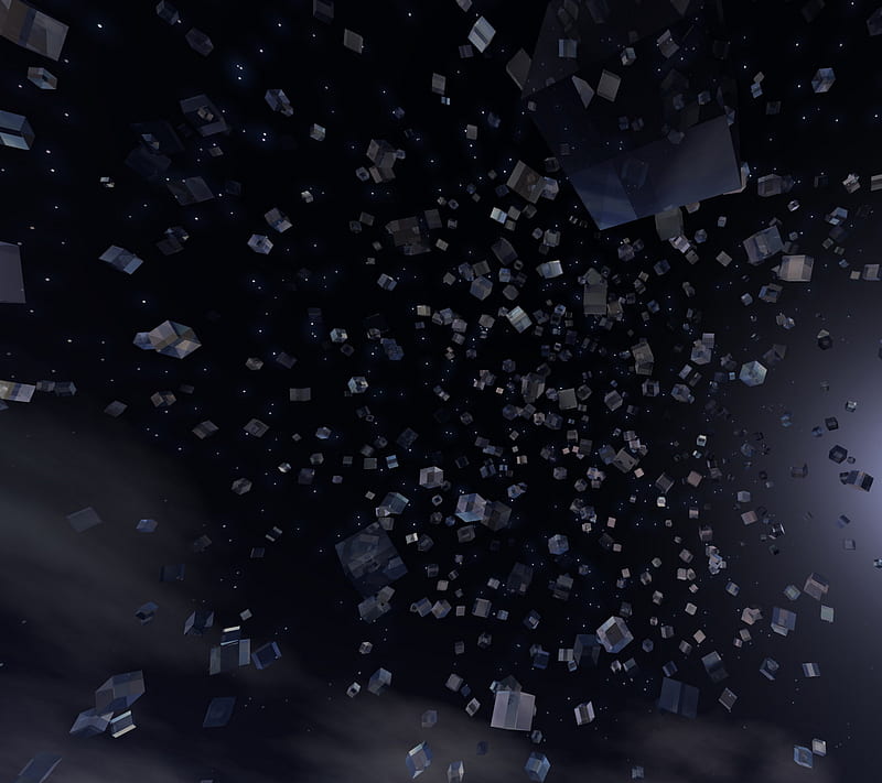 Crystal Cubes 3D, black, chaos, dark, explosion, glass, space, HD wallpaper