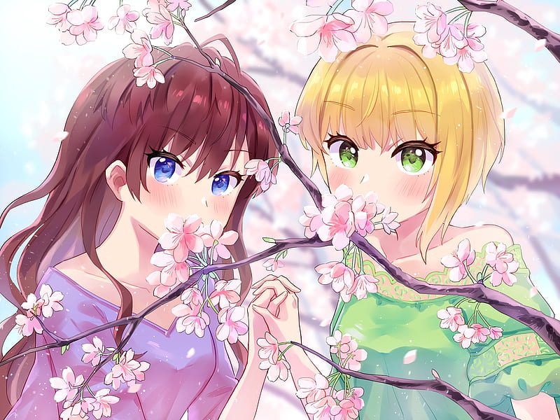 miyamoto frederica, ichinose shiki, cherry blossom, the idolmaster cinderella girls, branches, Anime, HD wallpaper