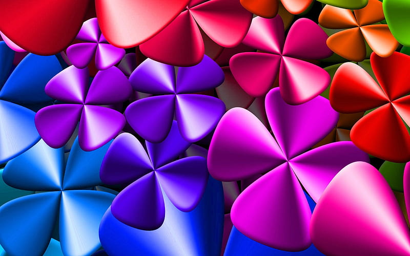 colorful flowers, 3D, creative, art, HD wallpaper