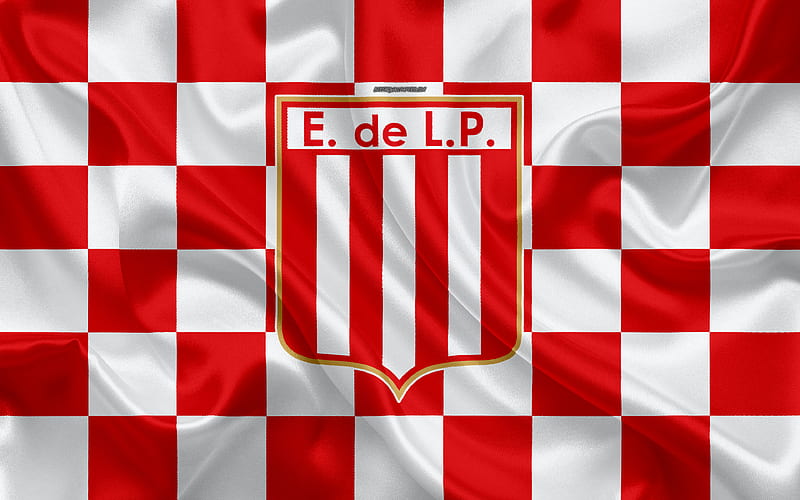 Estudiantes de La Plata logo, creative art, red and white checkered flag, Argentinian football club, Argentine Superleague, Primera Division, emblem, silk texture, La Plata, Argentina, football, HD wallpaper