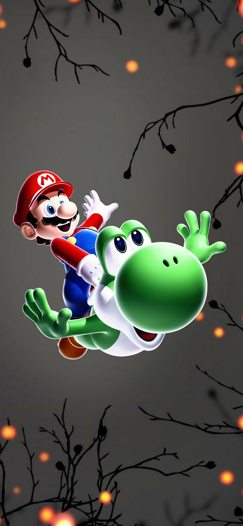 Mario flying , lights, mario bro, mario flying, night, super, yoshi, HD phone wallpaper