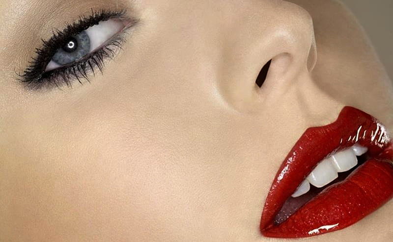 Blue Eyes & Red Lips, model, bonito, woman, lips, sexy, sweet, graphy, beauty, face, hop, blue eyes, eyes, red lips, HD wallpaper