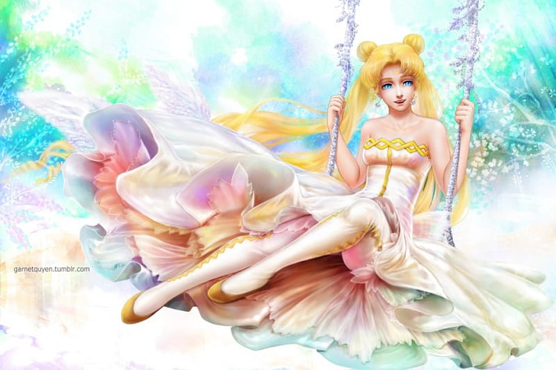 Princess Serenity, pretty, cg, sweet, serena, nice, anime, royalty, sailor moon, beauty, anime girl, realistic, long hair, lovely, twintail, gown, blonde, serenity, swing, maiden, dress, blond, bonito, elegant, twin tail, magical girl, tsukino usagi, sailormoon, gorgeous, usagi, female, blonde hair, twintails, usagi tsukino, twin tails, blond hair, tsukino, girl, princess, lady, HD wallpaper