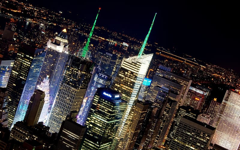 Cities, Night, Architecture, Skyscraper, Building, Light, Cityscape, New York, Manhattan, Scenic, HD wallpaper