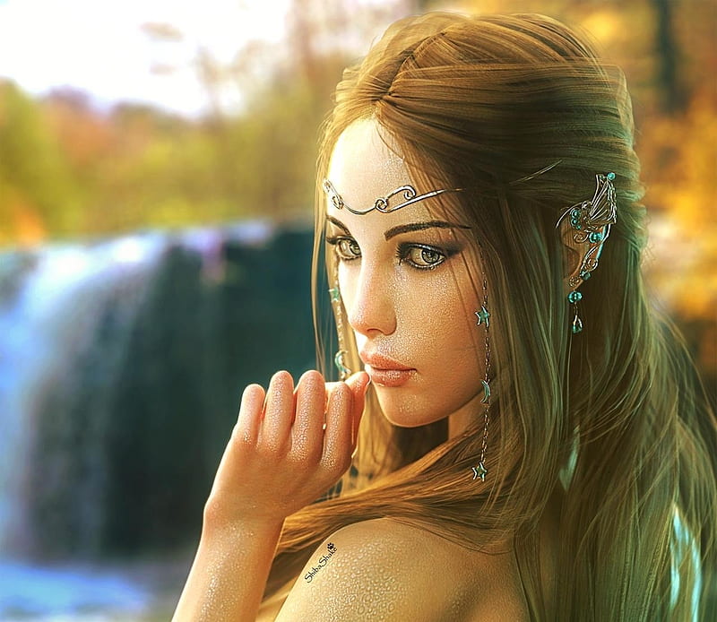 X Px K Free Download Waterfall Elf Girl Frumusete Fantasy Girl Luminos Elf Hand