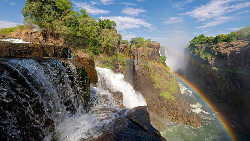 Victoria Waterfall, Zambezi River, Waterfalls, Rainbows, Rivers, Nature, HD wallpaper