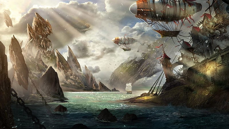 Steampunk - Airships, Steampunks, Airships, Fiction, Science, Fantasy, HD wallpaper