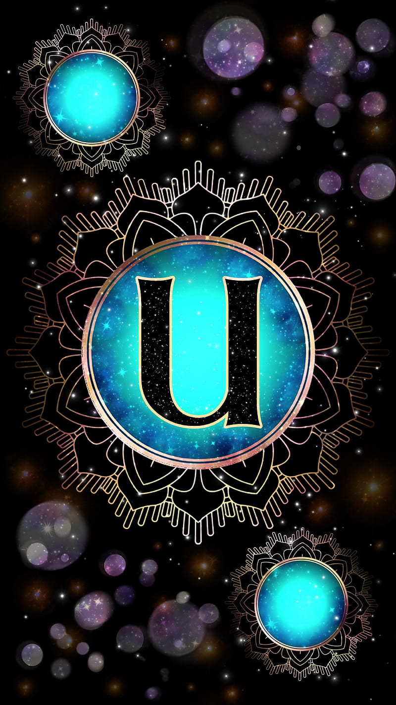 Magick Mandala U, galaxy, glow, initial u, letter u, magic, magick, mandala, mystical, occult, orb, HD phone wallpaper