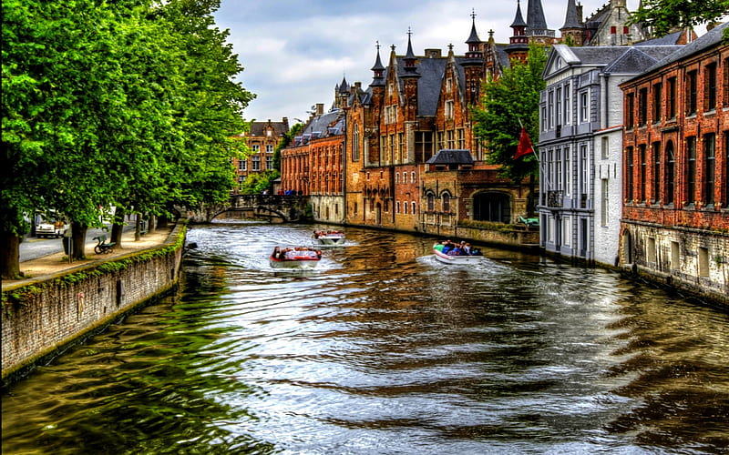 GROENEREI CANAL,BRUGES,BELGIUM, Groenerei, Bruges, Canal, Belgium, HD wallpaper