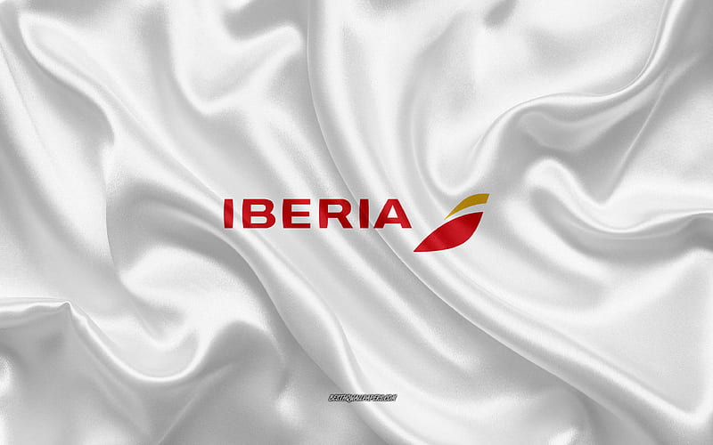 Iberia logo, airline, white silk texture, airline logos, Iberia emblem, silk background, silk flag, Iberia, HD wallpaper