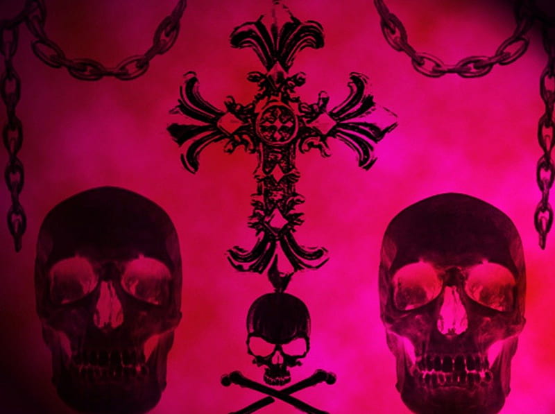 Pink Goth, goth, dark, black, chains, cross, skull, pink, other, HD wallpaper