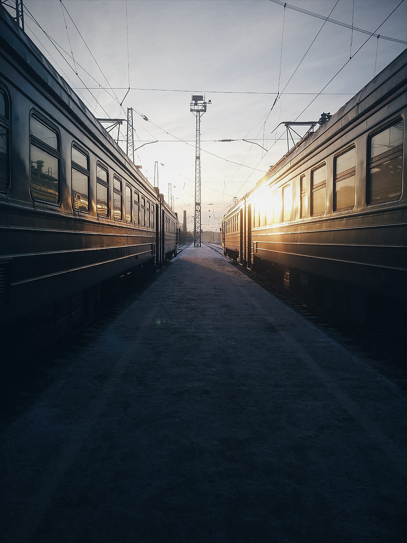 train station, railway, sun light, transportation system, Landscape, HD phone wallpaper