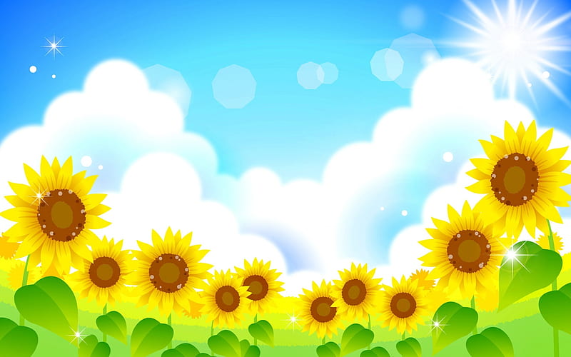 Flower background, Sunflowers, Abstract, Sky, Summer, HD wallpaper