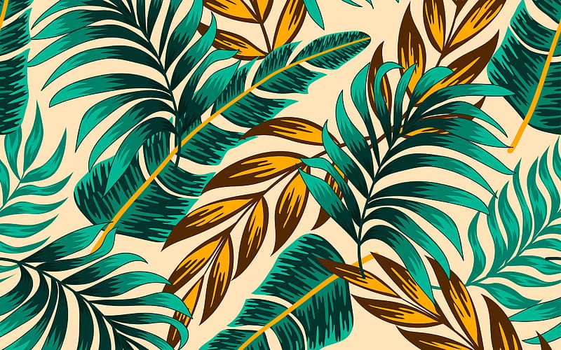 texture with palm leaves, retro beach texture, palm leaves background, retro leaves texture, retro background, palm leaves, HD wallpaper