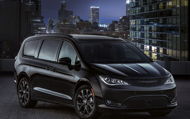 Chrysler Pacifica, S Appearance Package, exterior, black minivan, front view, black Pacifica, american cars, Chrysler, HD wallpaper