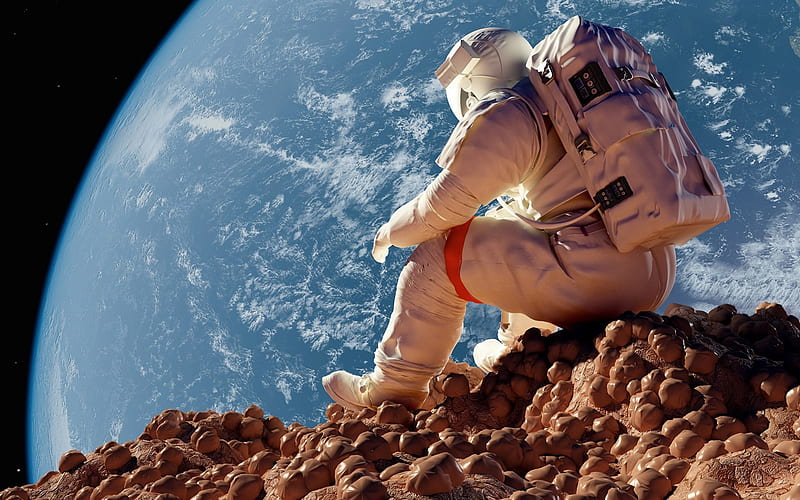 Cosmonaut, planet, astronaut, space, resting, earth, HD wallpaper