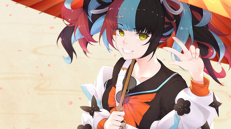 sei shounagon, fate grand order, smiling, green hair, Anime, HD wallpaper