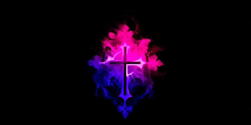 Pink Blue Cross, christ, church, god, jesus, lord, salvation, spiritual, HD wallpaper