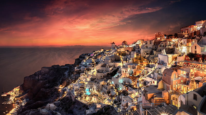Towns, Santorini, Greece, HD wallpaper