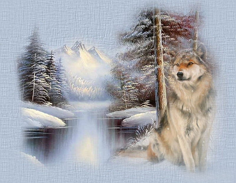 WINTER MELODY, forest, wolf, winter, mountains, HD wallpaper