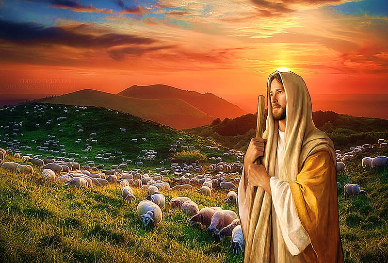 My Good Shepherd, Jesus Christ, christ, sheep, jesus, religion, shepherd, flock, HD wallpaper