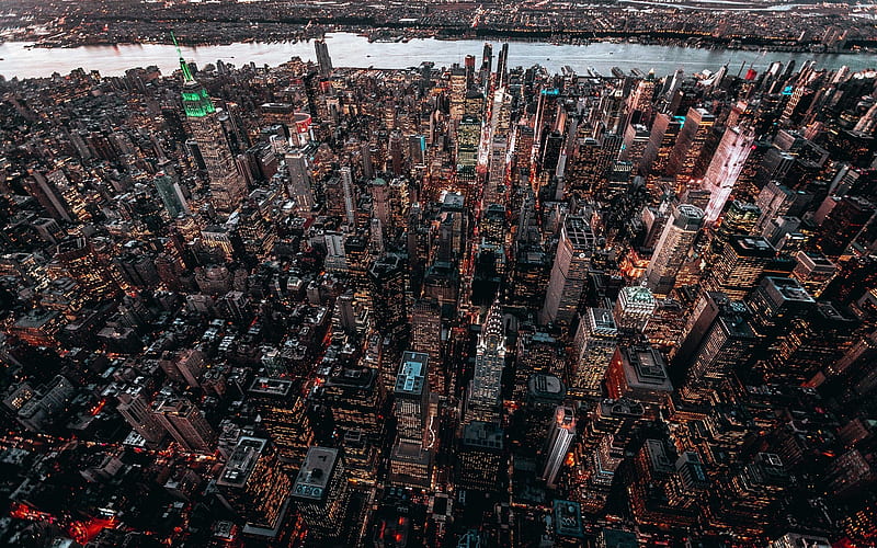 New York at evening, Manhattan, modern buildings, american cities, nightscapes, NYC, New York from above, skyscrapers, New York, USA, Cities of New York, America, HD wallpaper