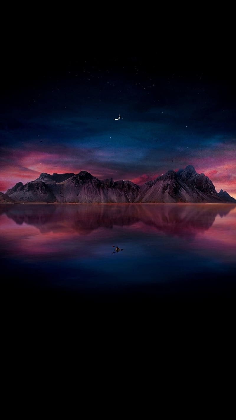 Set As Lock Screen, Mountains Reflection, black background, HD phone wallpaper